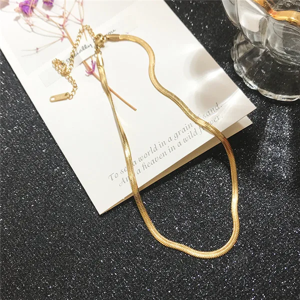 YUN RUO Gold Color Snake Chain Short Necklace Accessory Lace Titanium Steel Woman Jewelry Birthday Gift Never Fade Drop Shipping - Окраска металла: gold 89