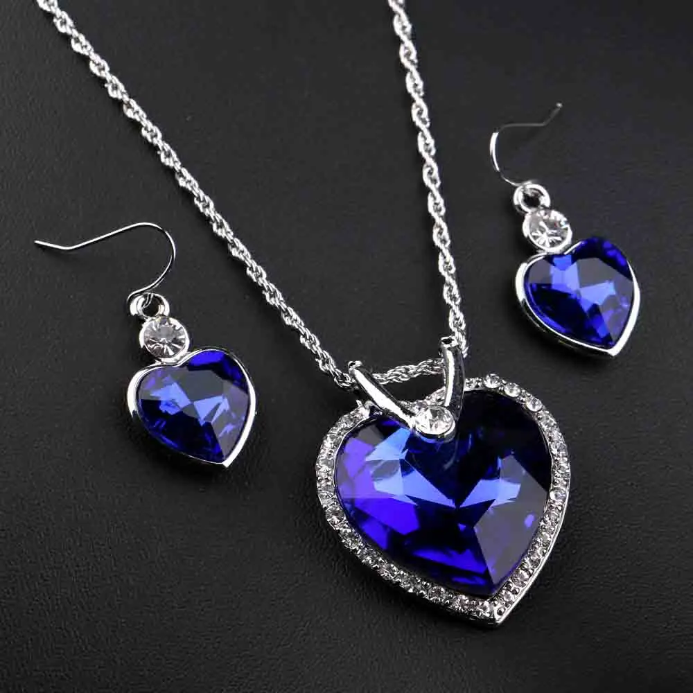 TREAZY Royal Blue Crystal Bridal Jewelry Sets Silver Plated Rhinestone Necklace Earrings Set for Women Prom Wedding Jewelry Sets 