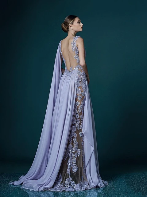 Blue Lace Open Back See Through Long Sleeve Evening Dress, Prom Dresse –  Musebridals