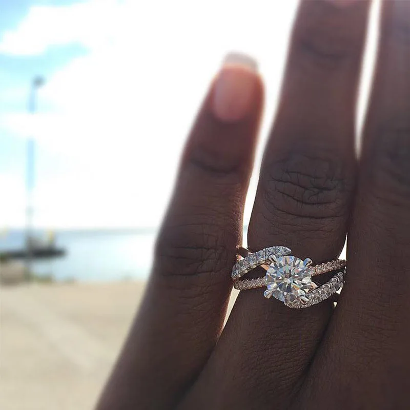 2018 New 1PC Beautiful Wedding Jewelry Women Ladies Ring Girls Zircon Luxurious crystal Gifts Fashion Rose Gold Engagement Rings