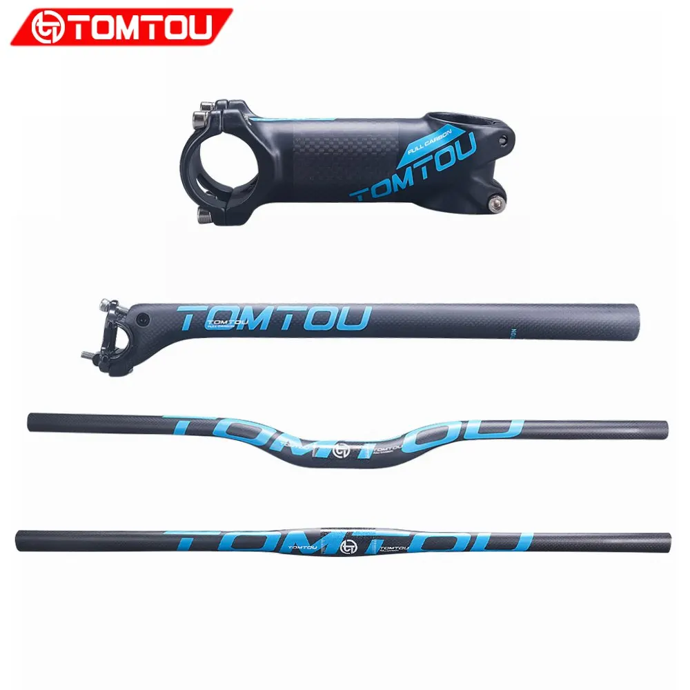 

TOMTOU Matte Blue 3K Carbon Fiber Mountain Bike Handlebar + Backward Seatpost + Stem MTB Handlebars Sets Bicycle Parts - TB9T34