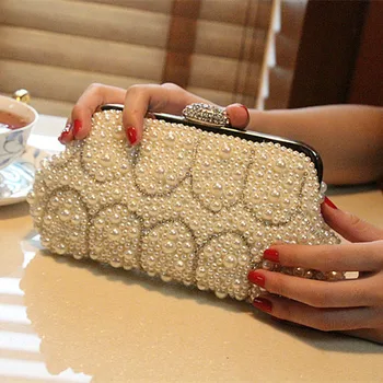 

2019 New lovely fashion diamond and pearl evening bags clutch messenger shoulder chain handbags with wedding bag free shipping
