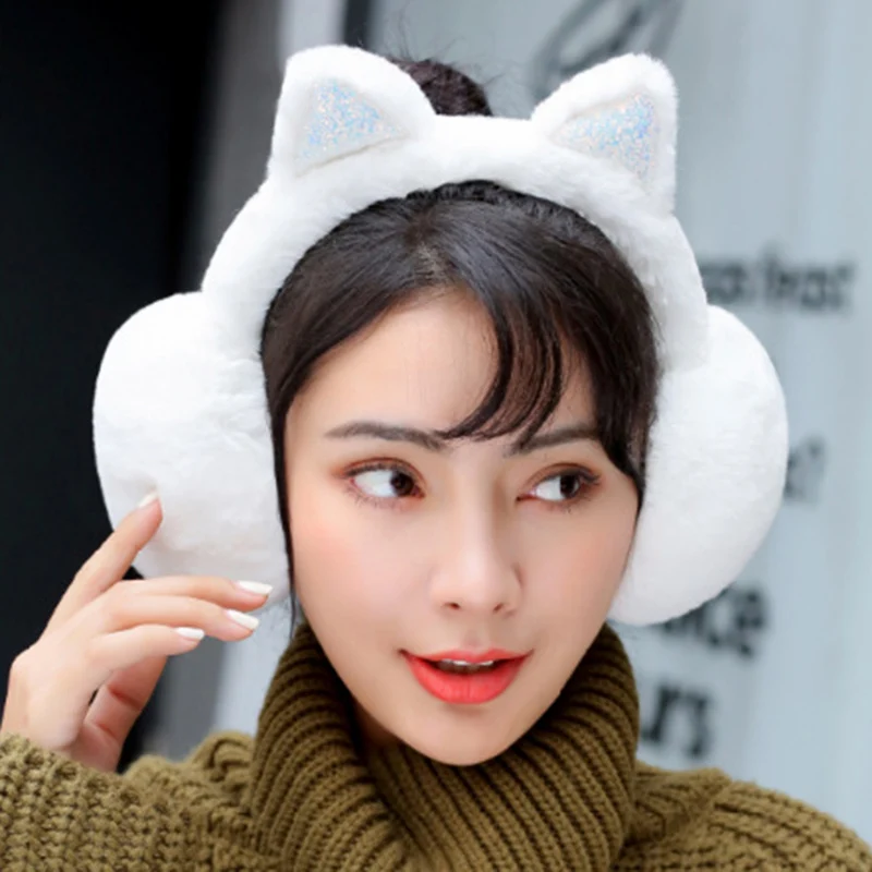 Для женщин Мультяшные кошачьи уши дизайн зимние теплые регулируемые наушники ветрозащитные наушники JL