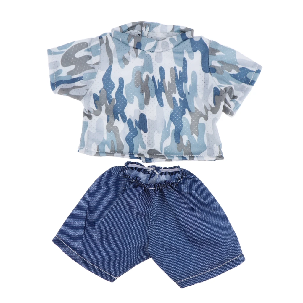 Camo Short Sleeve T-shirt & Pants Set Outfit Clothes for 18'' Boy Dolls Blue Doll Camouflage Military Suit