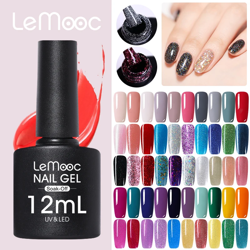 

LEMOOC 12ml Glitter Gel Nail Polish Red Pink Grey Mixed Colors Shimmer Sequins Long Lasting Soak Off UV LED Nail Art Gel Varnish
