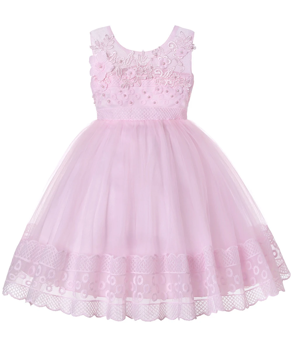 Милое платье принцессы длиной до колена; платье с цветочным узором для девочек; коллекция года; Детские нарядные платья с кружевами и бусинами; элегантные вечерние платья для девочек