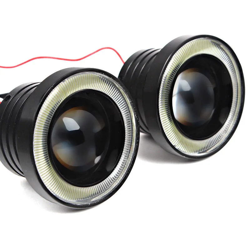 

Mayitr 2Pcs 2.5" Car COB LED Angel Eye Halo Ring Light Projector Lens Fog Driving Light Auto Decorative White Lamp Universal