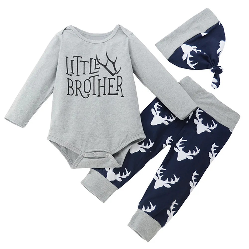 

baby girl boys clothes overalls children's winter tracksuits Little Brother Romper Deer Print Trousers Cap costume clothing set