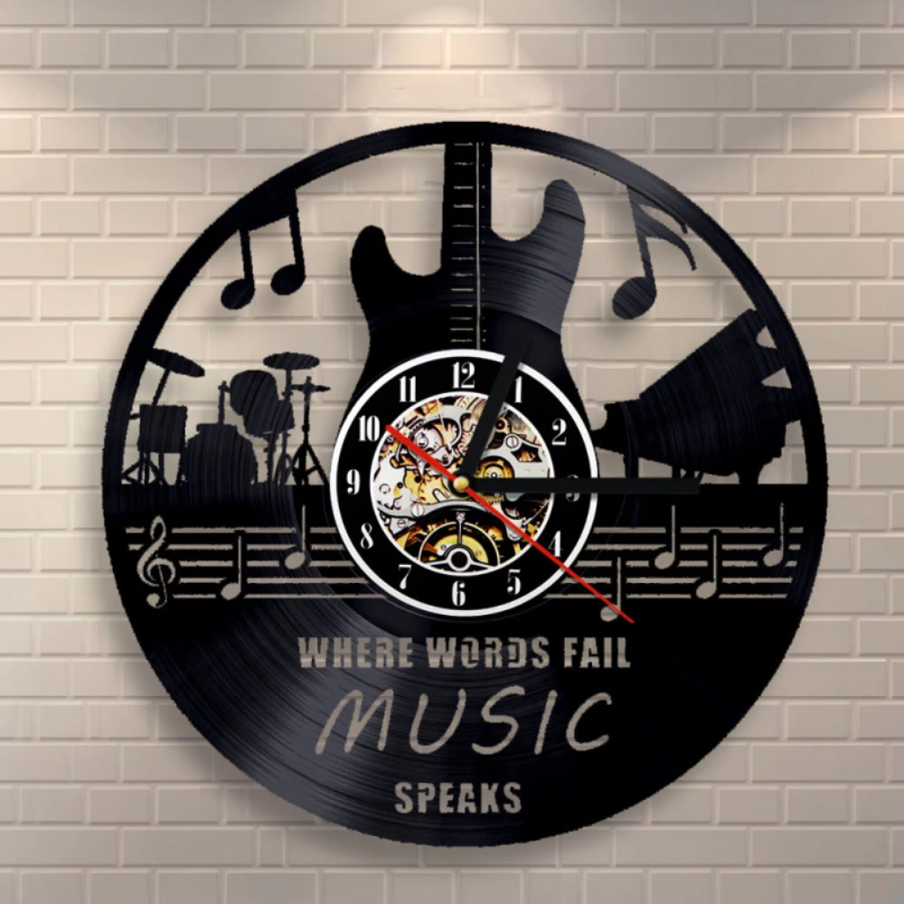 1Piece Musical Instruments Vinyl Record Wall Clock Music Theme Modern
