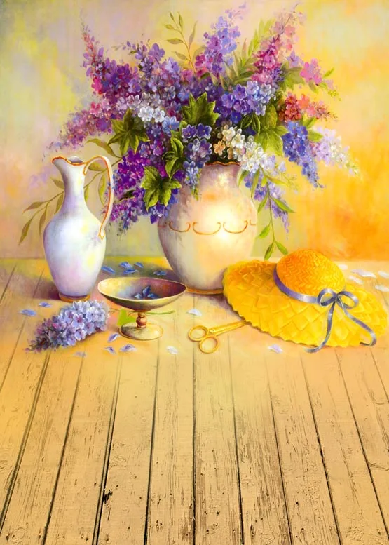 5x7FT Beautiful oil painting vase flowers photography backdrops for