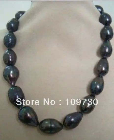 

Jewelry 001806 TOP HUGE 18"15-19MM NATURAL TAHITIAN GENUINE PEACOCK BLUE PEARL NECKLACE