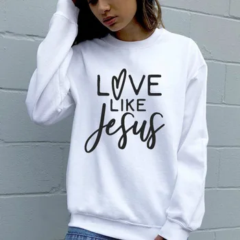 

Sweatshirt Love Like Jesus Printed New Arrival Unisex Long Sleeve Cotton Tops Christian Faith Clothes