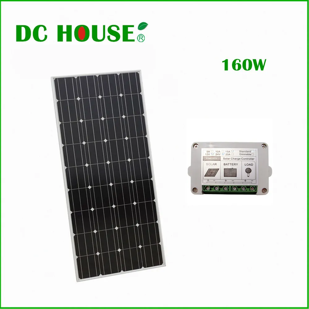 

DC HOUSE 160W 18V monocrystalline pv solar panel with 15A solar controller for 12v Battery Charger, home system, RV Boat