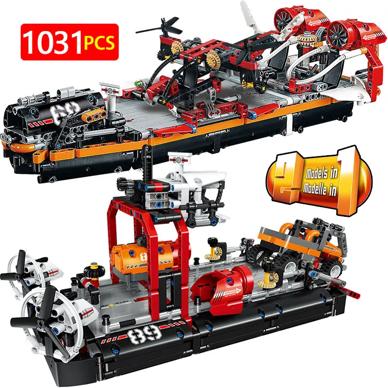 

1031PCS Air Cushion Ferry Building Blocks Compatible City Technik Boat Truck Helicopter Bricks Sets Toys For Children