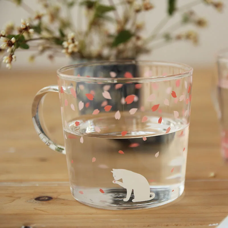 Японская стеклянная кофейная кружка Сакура чайная с милым котом оленем Кроликом