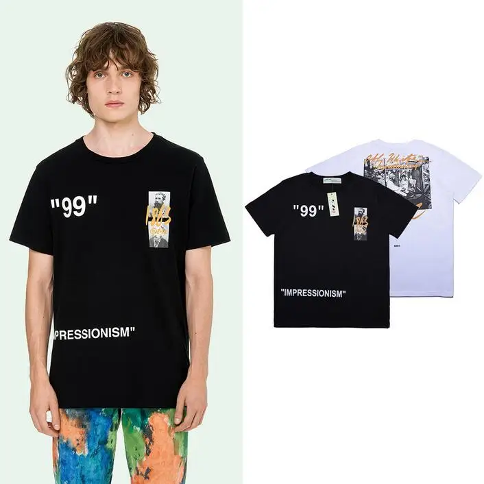 

19ss Off-White OW "99" Monet oil painting Men/Women Couple Lovers models Cotton Fashion Casual Short sleeve Round neck T-shirt