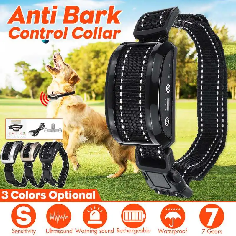 

Warning Sound Indicator Pet Dog USB Charge Anti Bark Collar Control Train Stop Barking Waterproof Dog Ultrasonic Training Collar