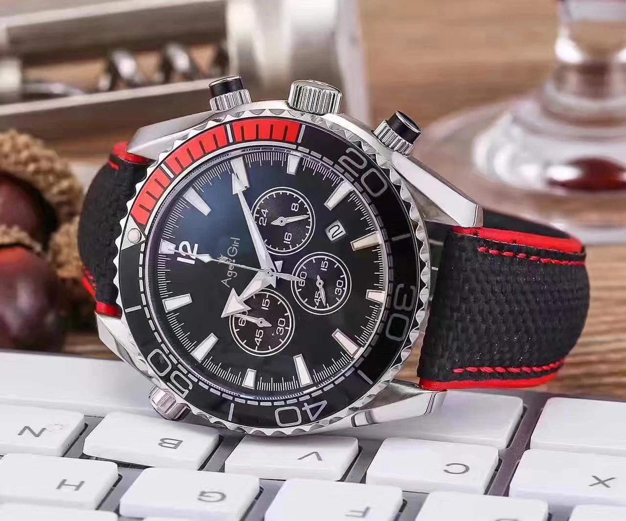 

Luxury Brand New 007 Men Watches Ceramic Bezel Stainless Steel Orange Black Red Orange Chronograph Sapphire Stopwatch Sport AAA+