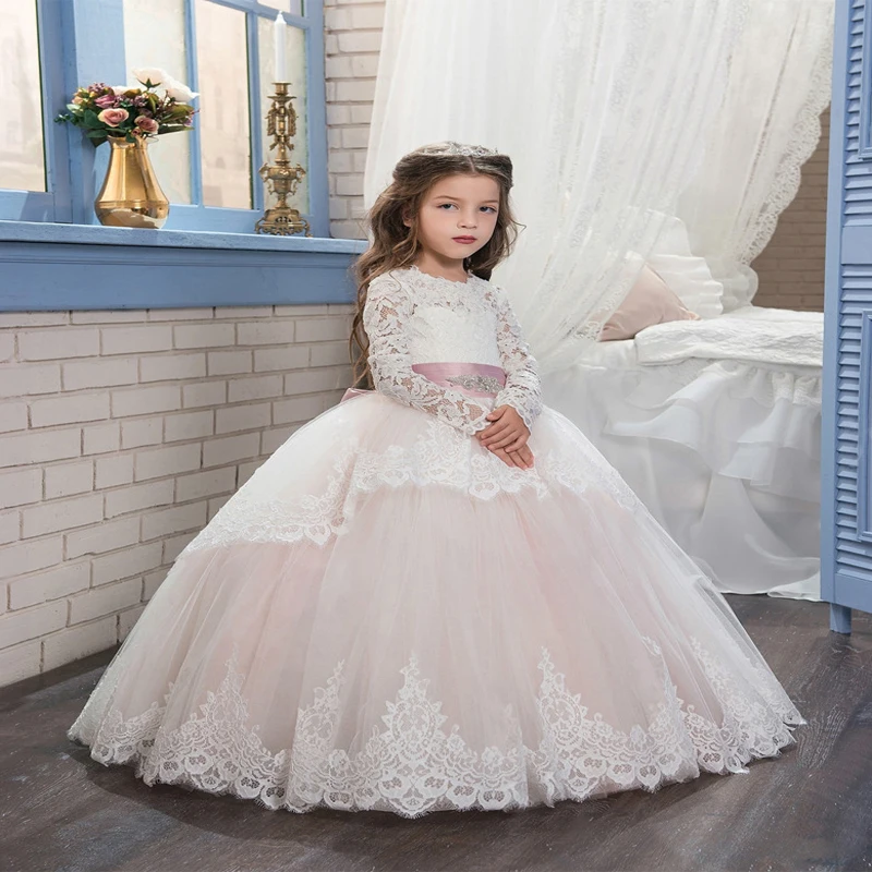 White Flower Girl Dresses Lace Holy Communion Dresses Tulle Pageant Dresses for Little Girls Ankle-Length First Communion Dresse