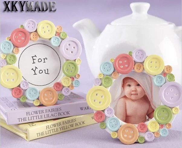 Cute As A Button Round Photo Frame Baby Shower Party Favor