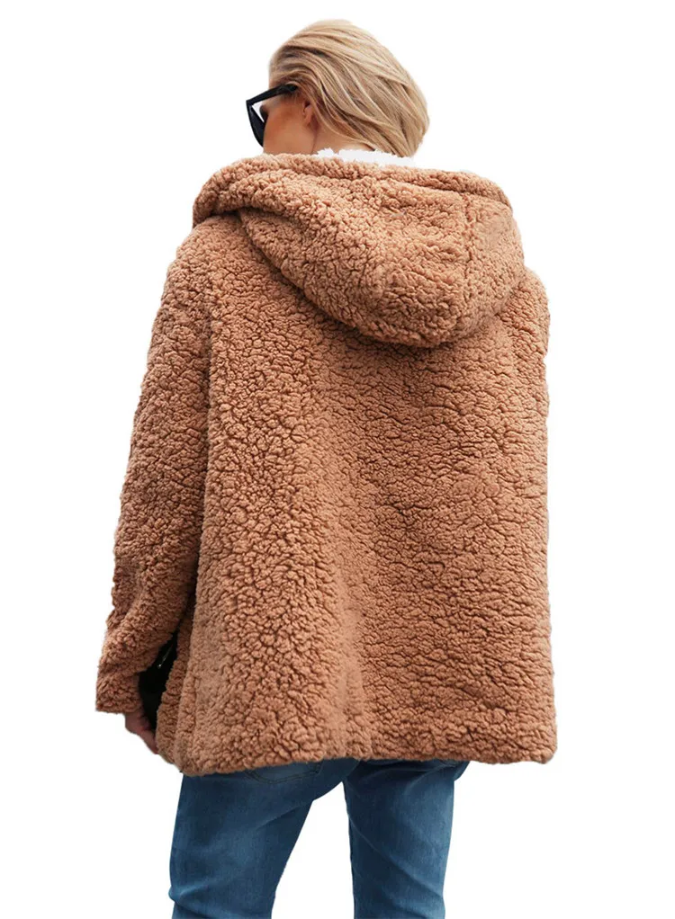 XIKOI Для женщин шерсть пальто с искусственным мехом зимняя Для женщин меховые шубы с капюшоном плюс Размеры модные Повседневное пальто с