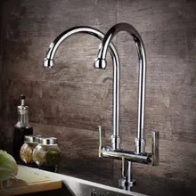 Новое поступление латунь двойной трубы одной холодной набортный смеситель для кухни петь коснитесь