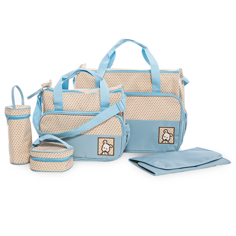 Высокое качество, 5 шт., сумка для детских подгузников, костюмы для мам, регулируемый держатель для детской бутылочки, для мамы, для мамы, для коляски, для мам, для мам, наборы сумок для подгузников - Цвет: Azure