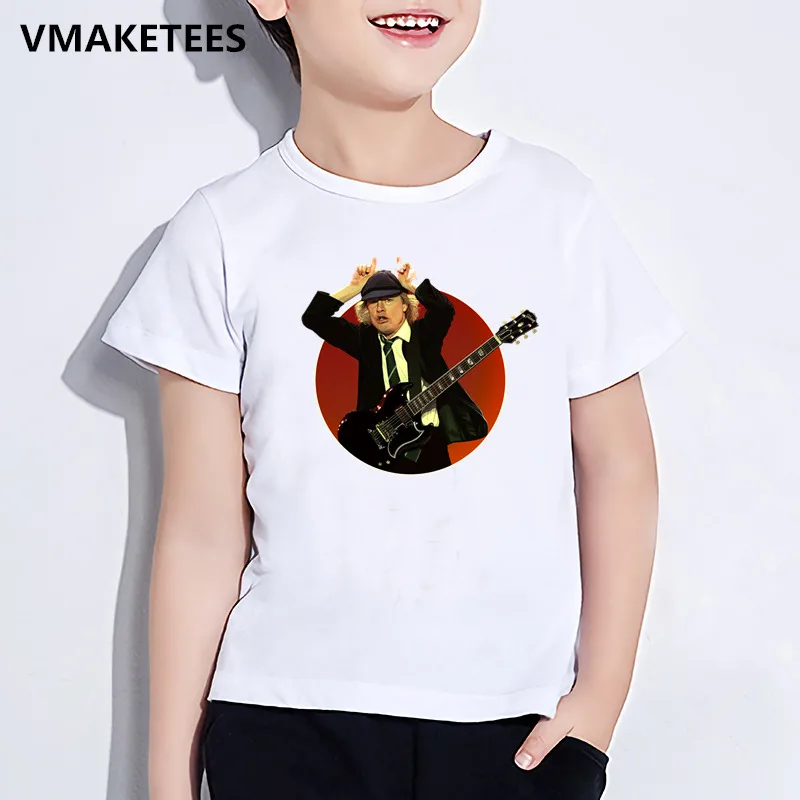 Детская летняя футболка с короткими рукавами для мальчиков и девочек детская футболка с принтом Ангус Янг группа acdc забавная повседневная одежда для малышей ooo4183 - Цвет: ooo4183F
