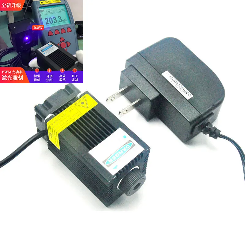 

405nm Violet/Blue Diode Laser Dot Module 200mw LED Lighting Adjustable Focus Laser Engraving w 12V 1A Adapter US/EU/UK/AU