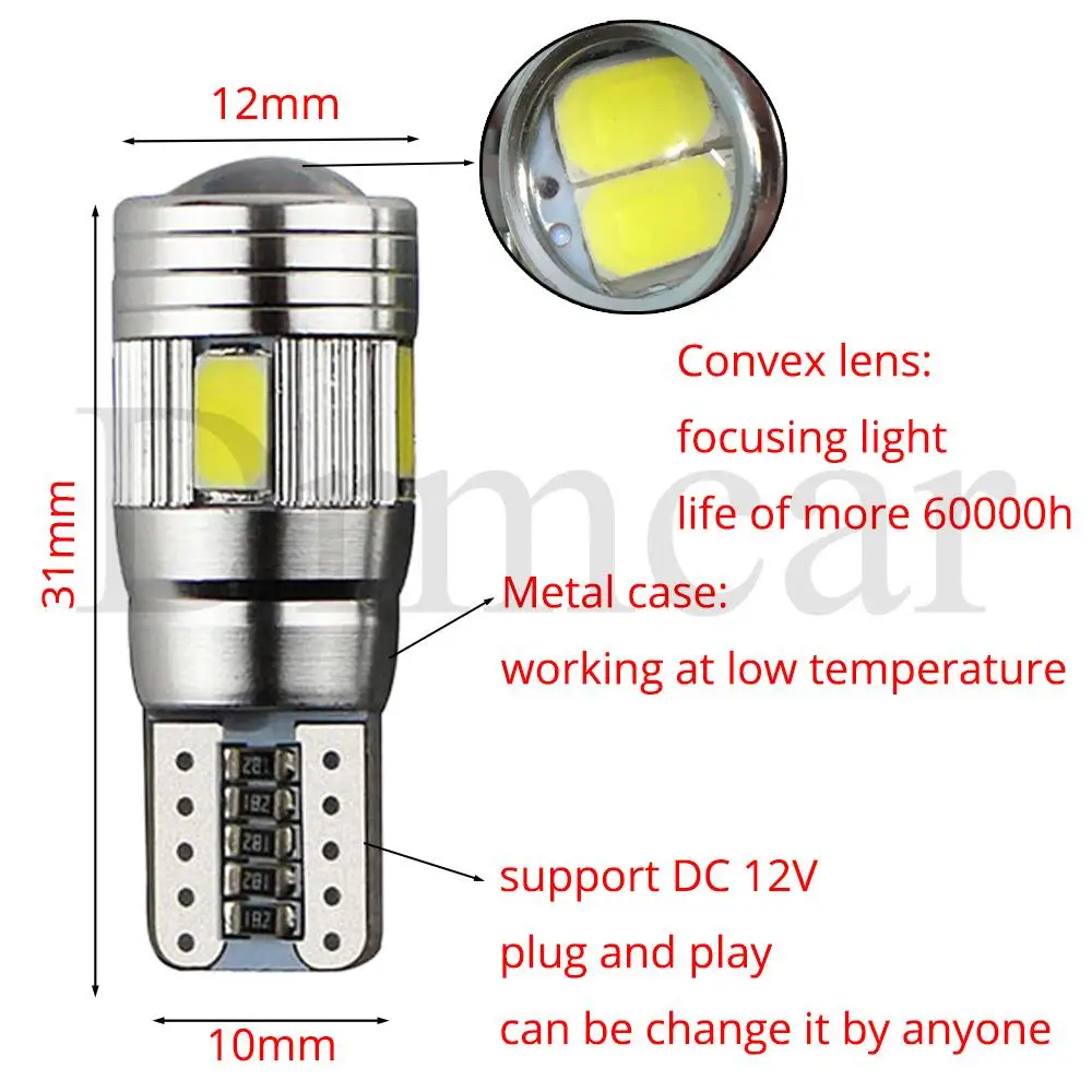 T10 белый авто светодиодный T10 Canbus 194 W5W 5SMD 5630 Светодиодный светильник лампа без ошибок светодиодный светильник парковка светодиодный автомобильный боковой светильник стайлинга автомобилей