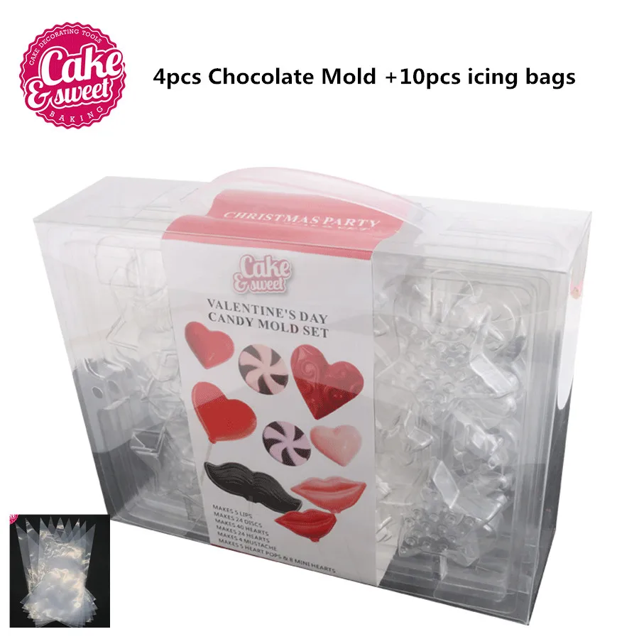 

4 Shapes Chocolate Mold Christmas DIY baking Tool Cut Bow Candy Molds Baking Tray Baking Pastry Tools+10 icing bags Cake Decorat
