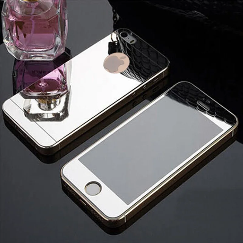 Высококачественное закаленное стекло с зеркальным эффектом для iphone 5S, 5, SE, 6, 6 S, 7, 8 Plus, золото, серебро, синий, черный и розовое золото, спереди+ сзади