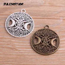4PCS 34*39mm Nuovo Prodotto Due Colori Rotonda Hollow Pendenti E Ciondoli Luna Pentagram Pendente Dei Monili del Metallo Dei Monili Della Lega marcatura