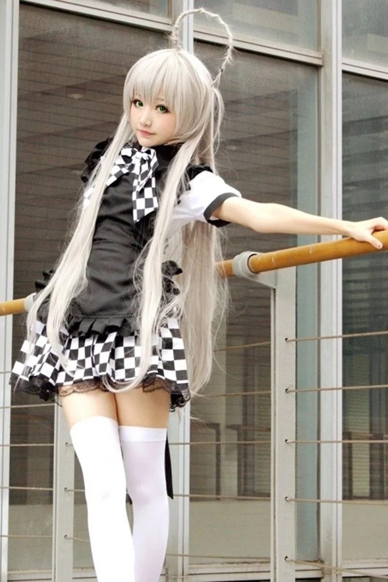 Костюм горничной из аниме Haiyore! Черно белая юбка Nyaruko san платье в сетку костюмы для