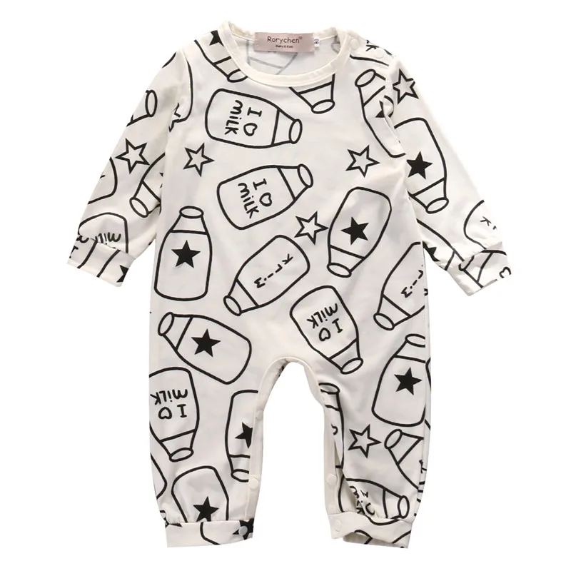 

Infant Baby Kids Boy Girl Clothing Long Sleeve Milk Box Printed Warm Romper Jumpsuit Cotton Blend Autumn Spring Outfit 0-18M