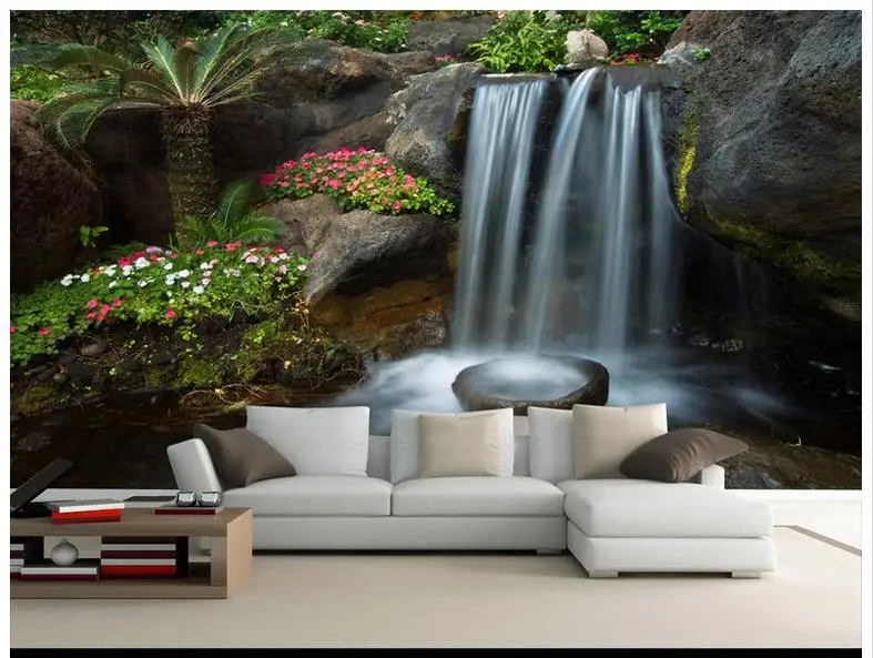

High Quality Hot Sale Custom 3d wallpaper Waterfall water generative background wall garden rockery wall murals room wallpaper
