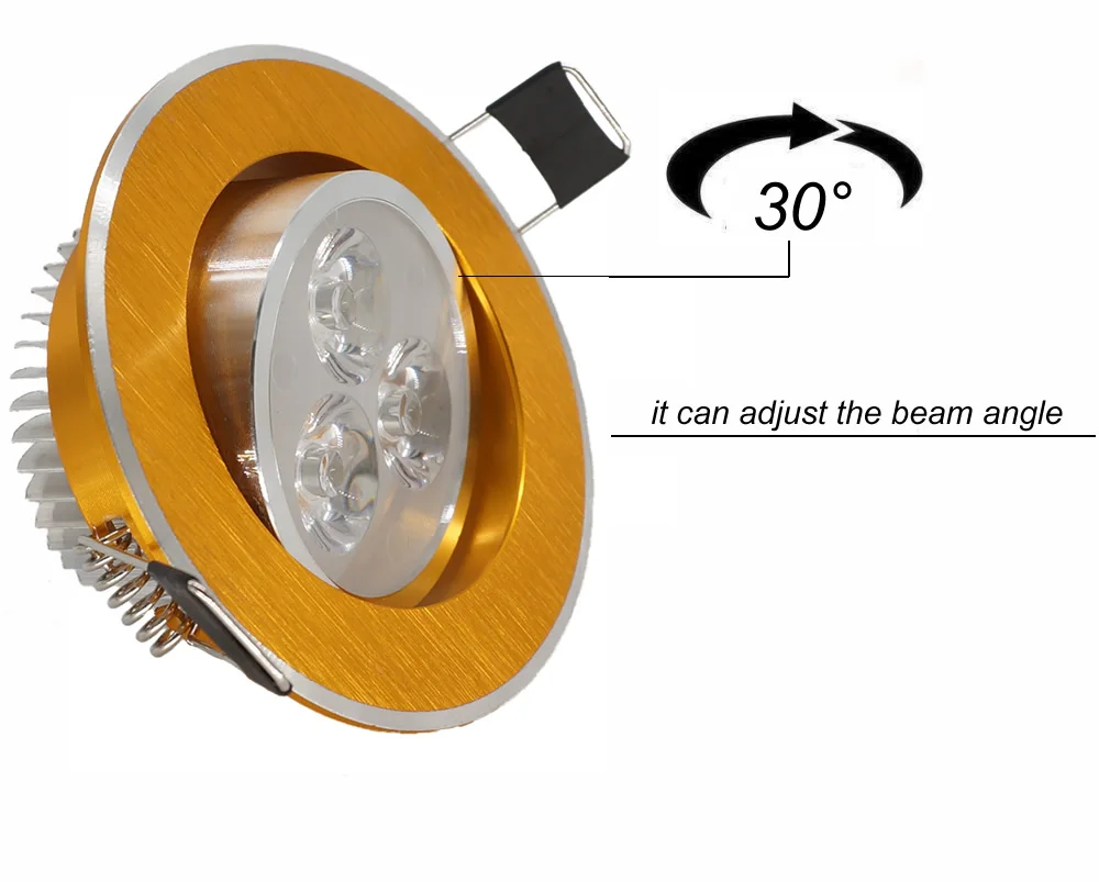 Золотой корпус светодиодный даунлайт с регулируемой яркостью 3 Вт высокой мощности светодиодный чип 330lm AC85-265V или 12 В Led потайной шкаф лампы для дома UL CE
