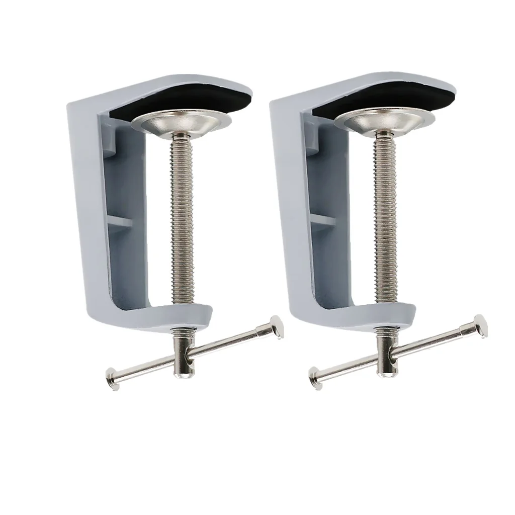 2 Pieces Metal Adjustable Arm Desk Clamp Table Lamp Clip Holder Stand White