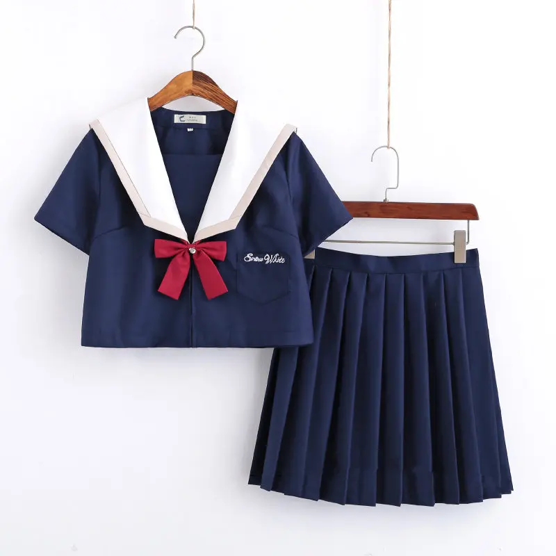 2019 японская школьная форма Аниме COS костюм моряка Топы + галстук юбка JK темно синий Стиль студентов Одежда для девочек короткий рукав