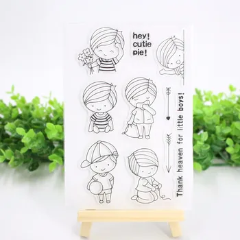 

KSCRAFT Lovely Boys Transparent Clear Silicone Stamps for DIY Scrapbooking/Card Making/Kids Fun Decoration Supplies 332