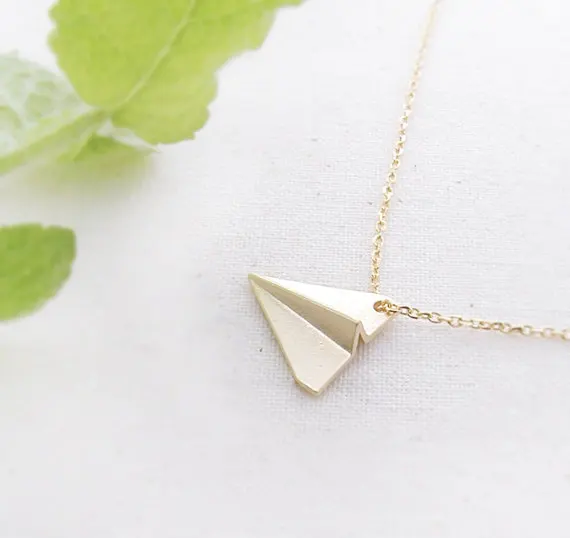 

small Origami Plane pendant Necklace Tiny Aviation aircraft model Airplane Necklace Paper Plane Necklace Dream astronaut Jewelr