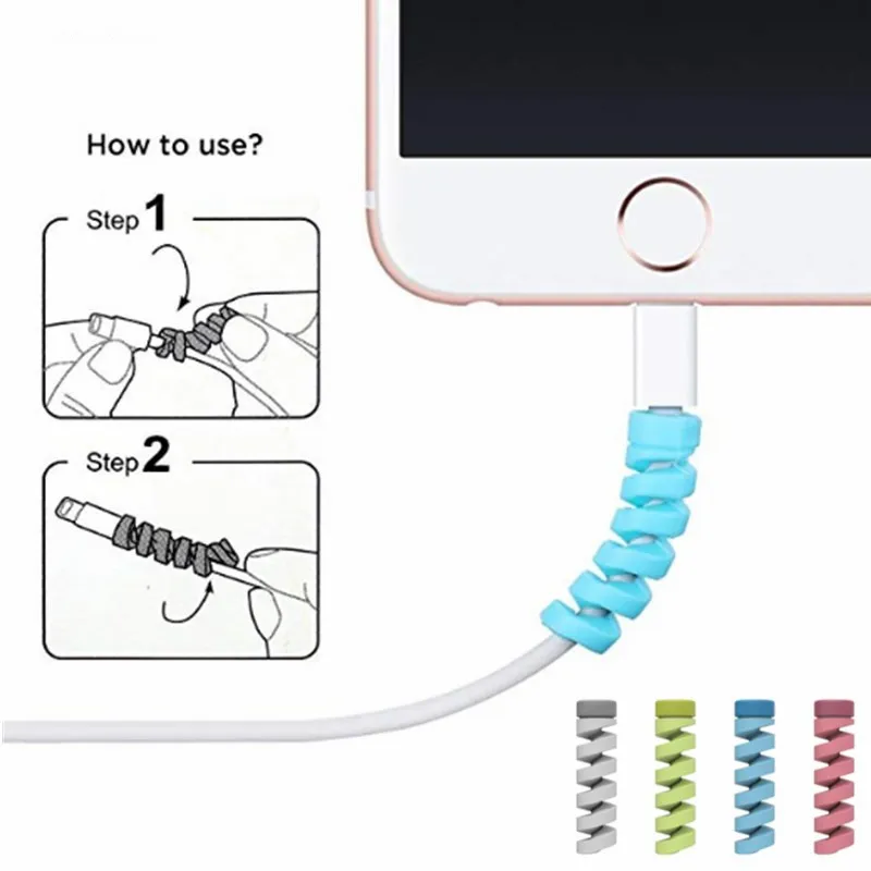 4pcs Soft Spiral Tube charging Cable Protector Wire Cord Organizer Protetor for Apple iphone Charging Cable