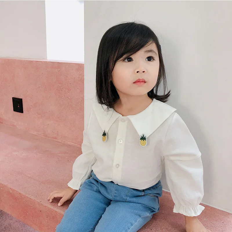 Dudukids/белые рубашки для маленьких девочек; детская однотонная блузка для свадьбы; хлопковая детская одежда для девочек в Корейском стиле с рюшами на рукавах; Bebes