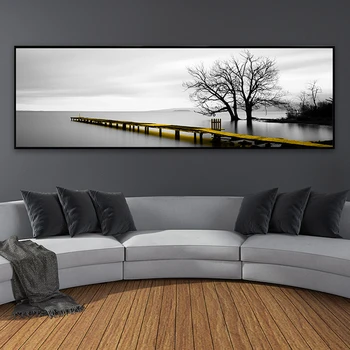 

Calm Lake Surface Yellow Long Bridge Scene Canvas Paintings Poster Prints Wall Art Pictures for Living Room Home Decor NO FRAME