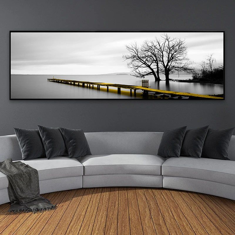 Modern Landscape Bridge Scene Black and White Canvas ...