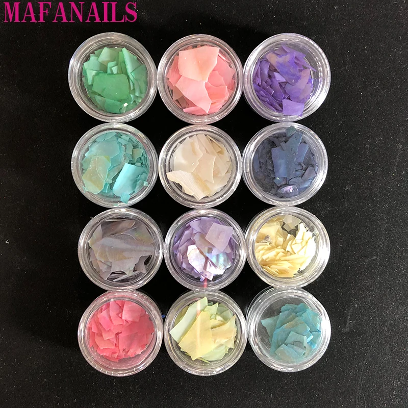 

1Set 12 Different Colors Of Nail Shell Slices Natural Pearl Light Nail SeaShell Sequin Shell Charm Manicure Slice DIY Salon Tips