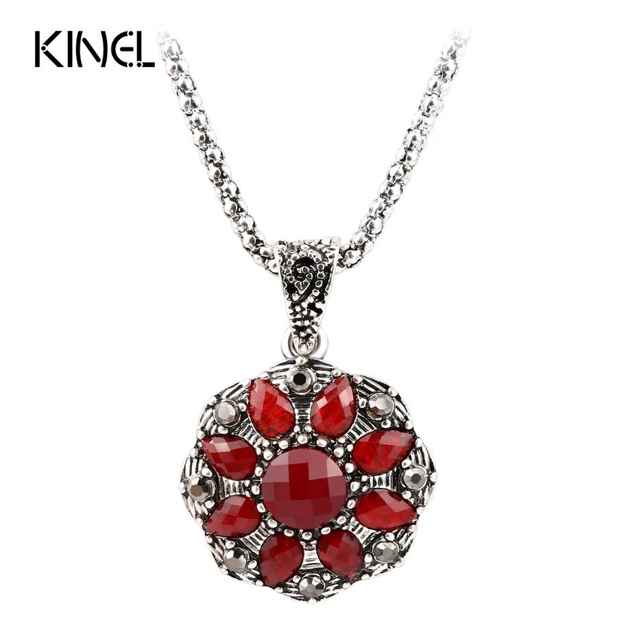 

LY Vintage Jewelry AAA Pendant Necklace For Women Lnlaid Red Resin Round Petal Dress Accessories Wholesale