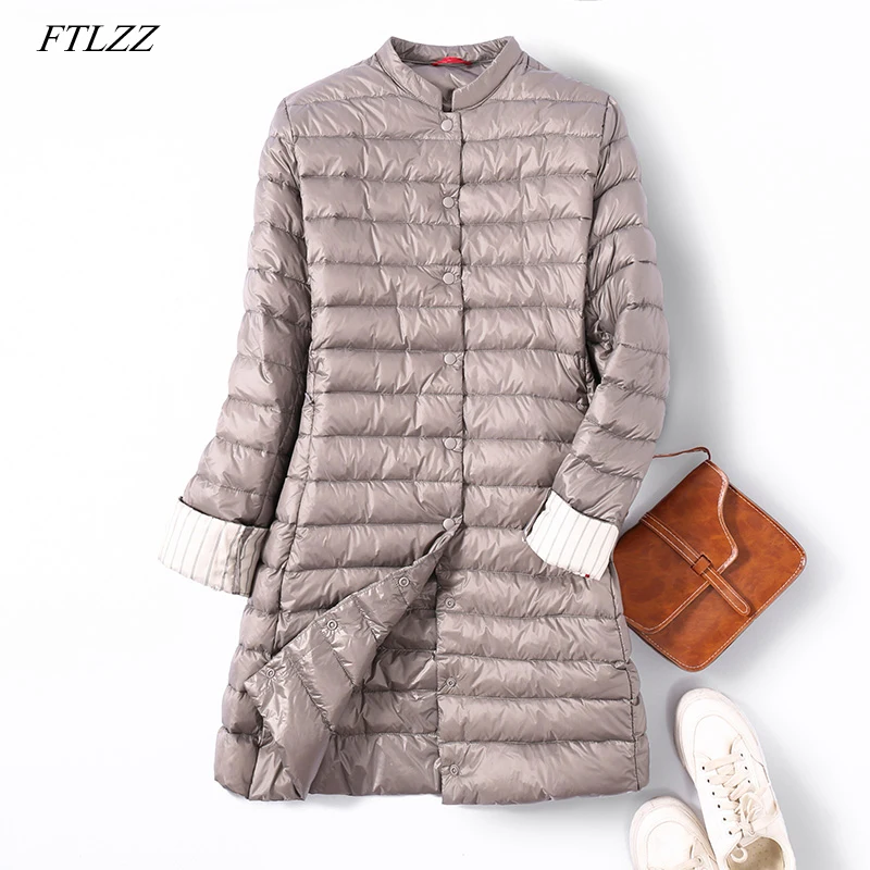 

FTLZZ Ultra Light Duck Down Long Jacket Women Spring Padded Warm Coat Female Jackets Overcoat Winter Coat Portable Parkas