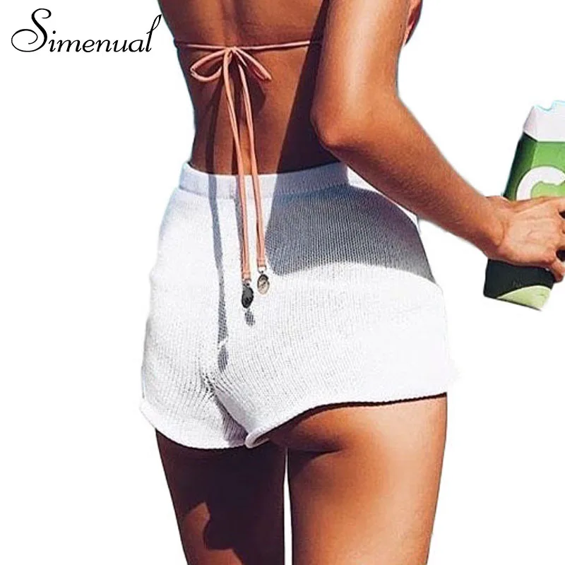 

Simenual Summer knitted shorts women clothing swimwear fashion beachwear short with high waist solid slim sexy hot mini shorts