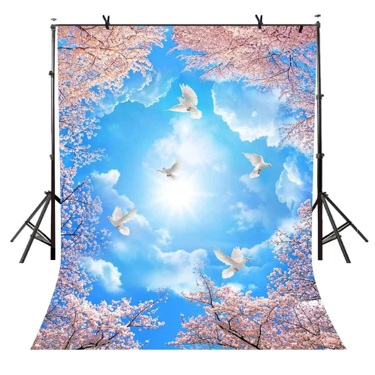 

150x210cm Blue sky Sunshine Backdrop Sunlight Pigeons Beautiful Flowers Photography Background for Camera Photo Props